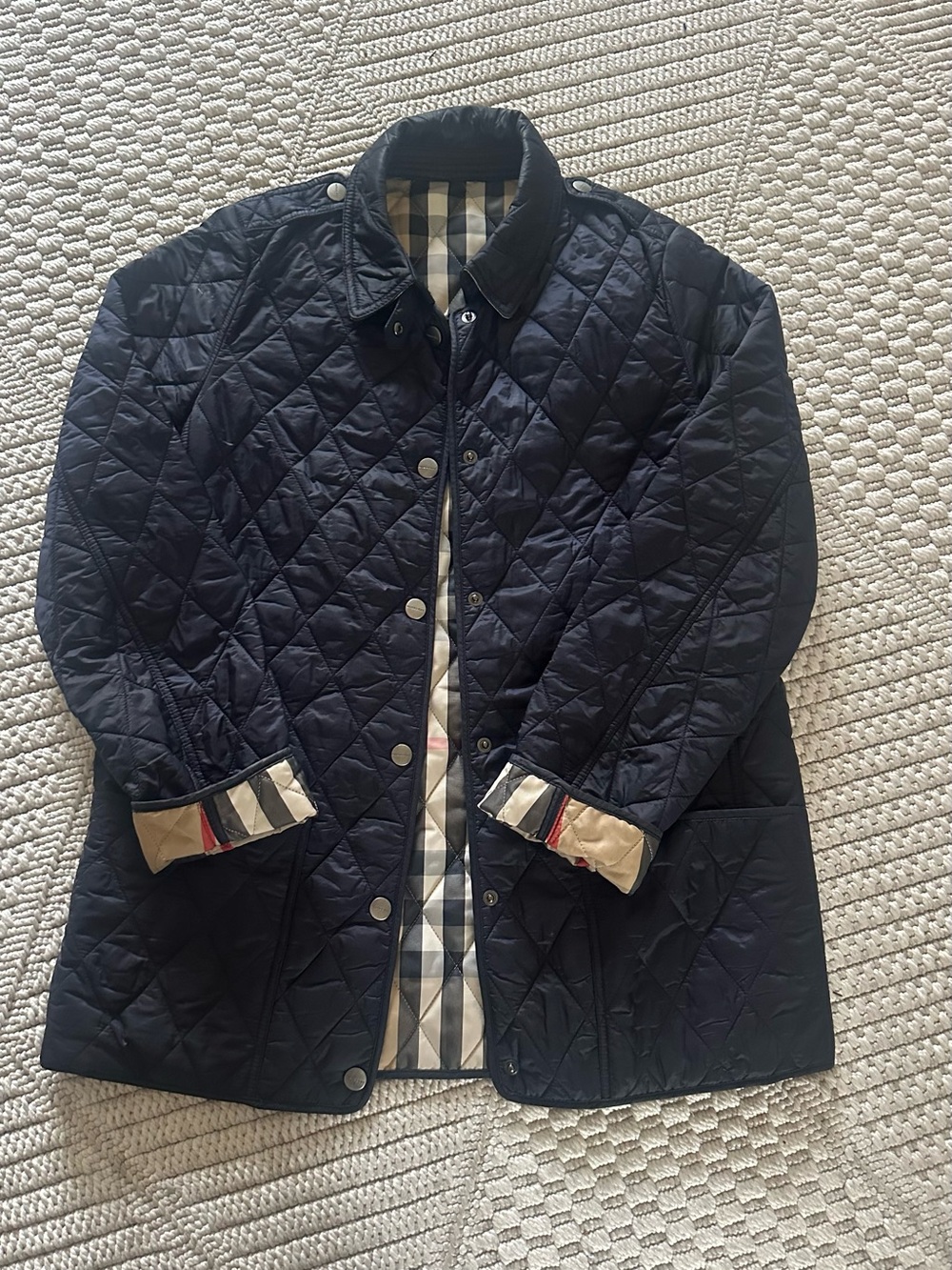 Burberry Black Quilted Jacket Button with Brushed Gold Logo